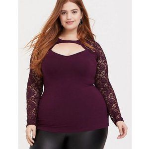 NWT Torrid Maroon Keyhole cutout Lace long-sleeve top Plus Size 2X